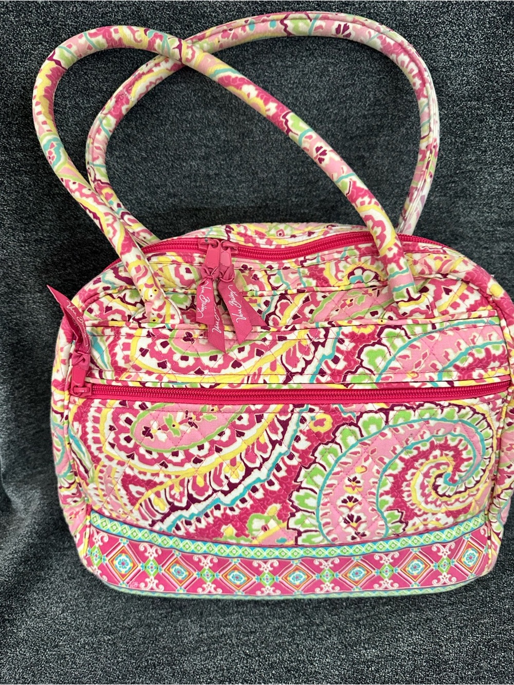 Vera Bradley Pink Paisley Quilted Satchel with Green and Yellow Accents